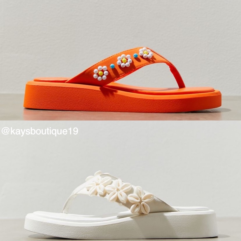NEW UO Embellished Thong Sandals in Orange and White Sizes 6 & 7